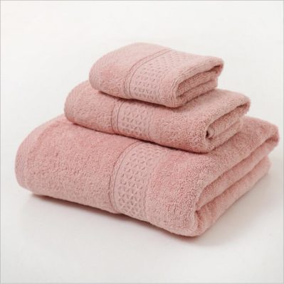 Simple cotton plain long-staple towel, household bath towel and handkerchief three-piece set