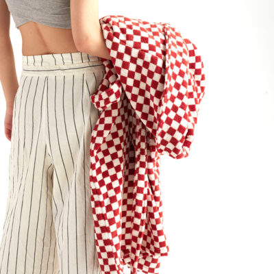 Retro checkerboard and stripe 32S long-staple cotton bathrobe