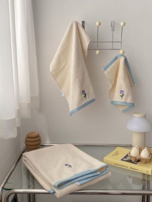 Undyed color edge embroidery household cotton bath towel set