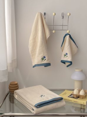 Undyed color edge embroidery household cotton bath towel set